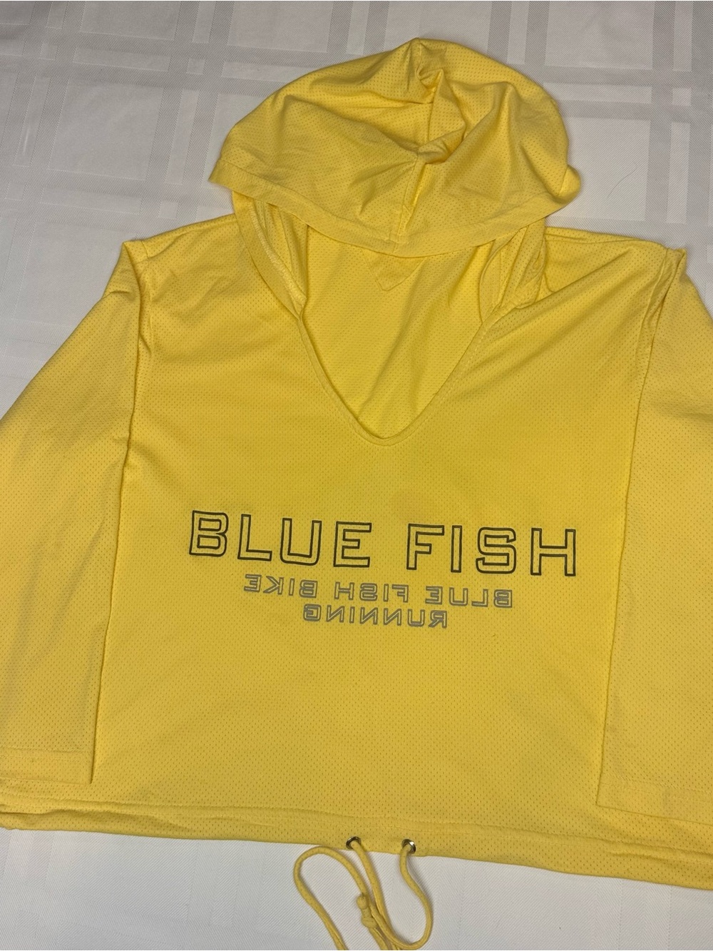 Vintage Blue Fish Clothing Mesh Performance Hoodie Yellow Size 1 Art Wear